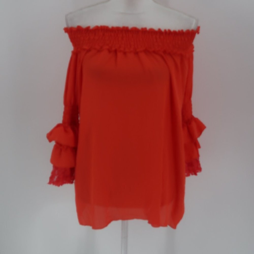Joyce Women's Orange Blouse On or Off Shoulder Ruffled Sleeves Size Medium NWT